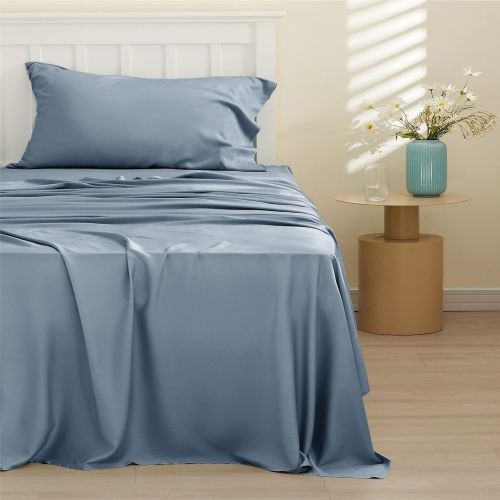 Bedsure cooling sheet set, Rayon Derived from Bamboo, Deep Pocket Up to 16", Breathable & Soft, Hotel Luxury Silky Bedding Sheet