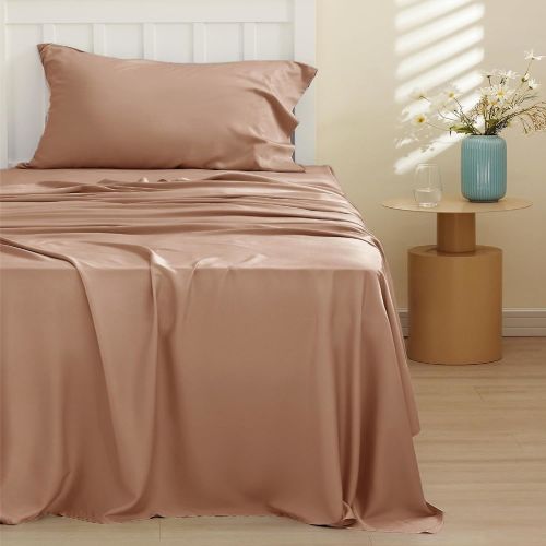 Bedsure cooling sheet set, Rayon Derived from Bamboo, Deep Pocket Up to 16", Breathable & Soft, Hotel Luxury Silky Bedding Sheet